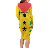 Custom Sao Tome and Principe Football Long Sleeve Bodycon Dress Go Champions - Yellow Ver - Wonder Print Shop