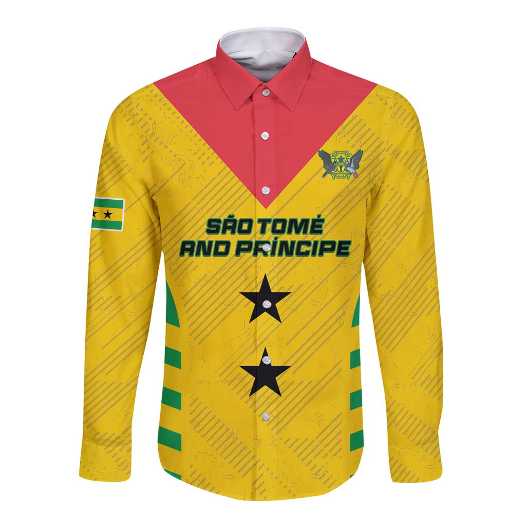 Custom Sao Tome and Principe Football Long Sleeve Button Shirt Go Champions - Yellow Ver