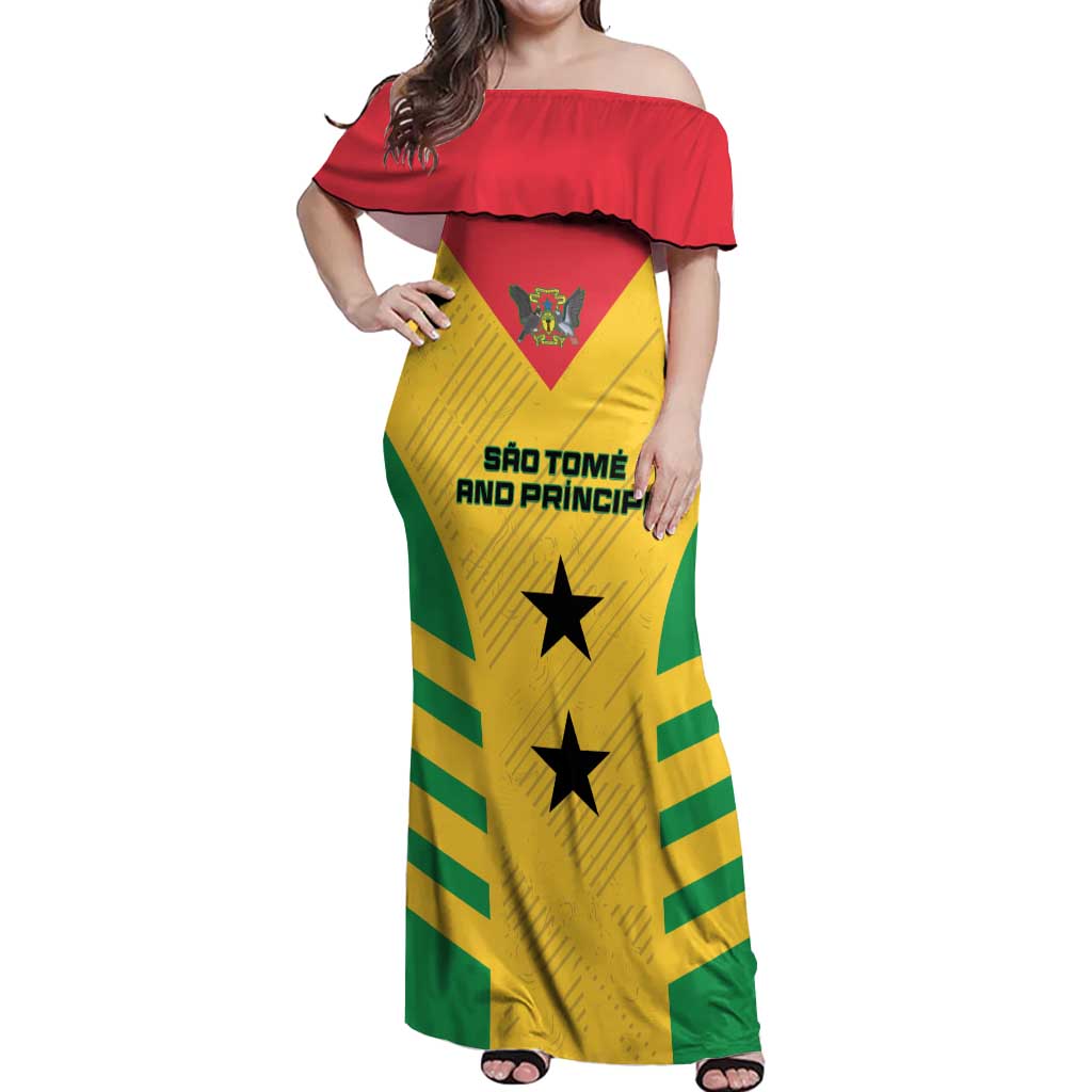 Custom Sao Tome and Principe Football Off Shoulder Maxi Dress Go Champions - Yellow Ver - Wonder Print Shop