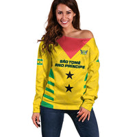 Custom Sao Tome and Principe Football Off Shoulder Sweater Go Champions - Yellow Ver - Wonder Print Shop