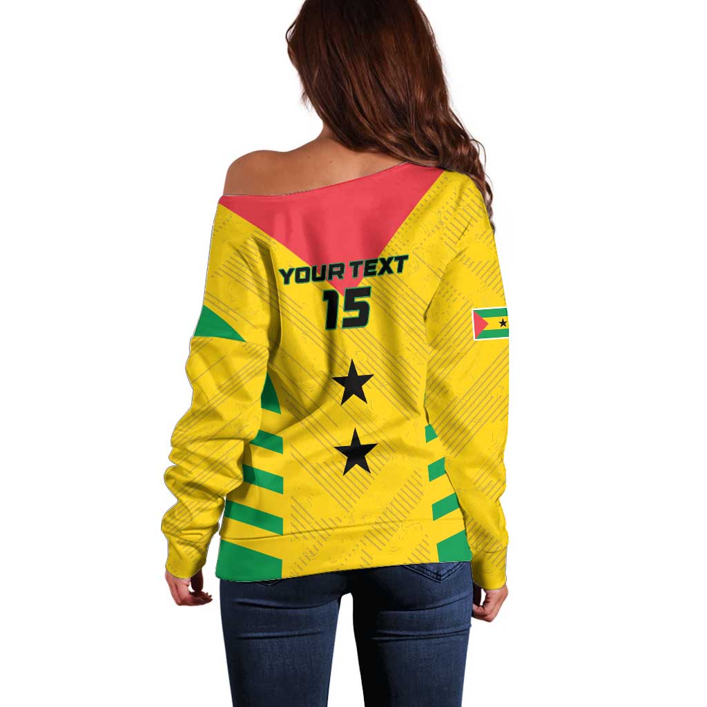 Custom Sao Tome and Principe Football Off Shoulder Sweater Go Champions - Yellow Ver - Wonder Print Shop