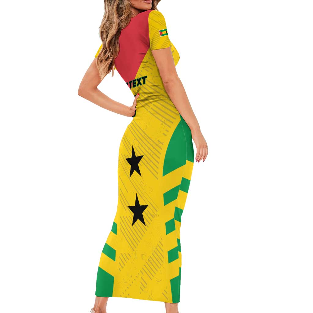 Custom Sao Tome and Principe Football Short Sleeve Bodycon Dress Go Champions - Yellow Ver - Wonder Print Shop