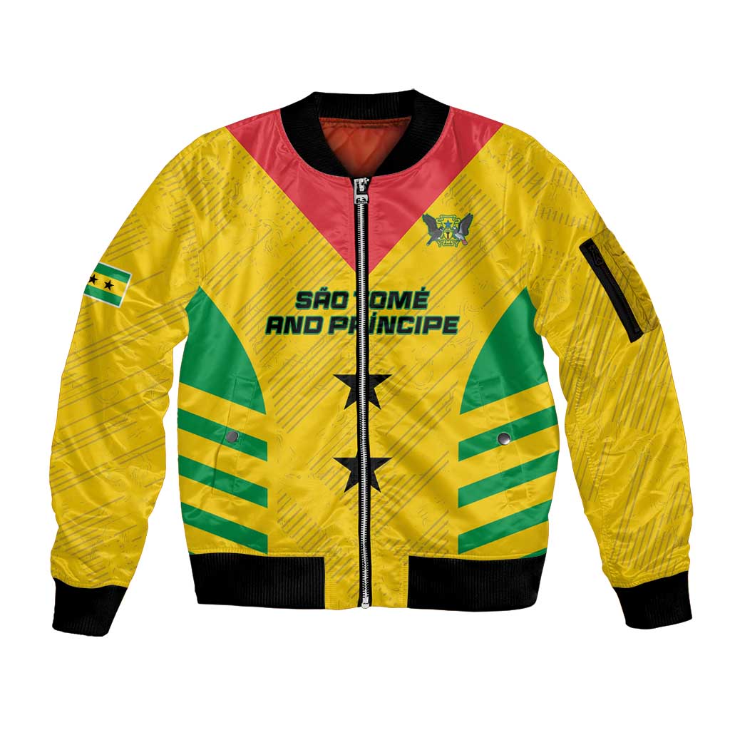 Custom Sao Tome and Principe Football Sleeve Zip Bomber Jacket Go Champions - Yellow Ver - Wonder Print Shop