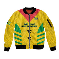 Custom Sao Tome and Principe Football Sleeve Zip Bomber Jacket Go Champions - Yellow Ver - Wonder Print Shop