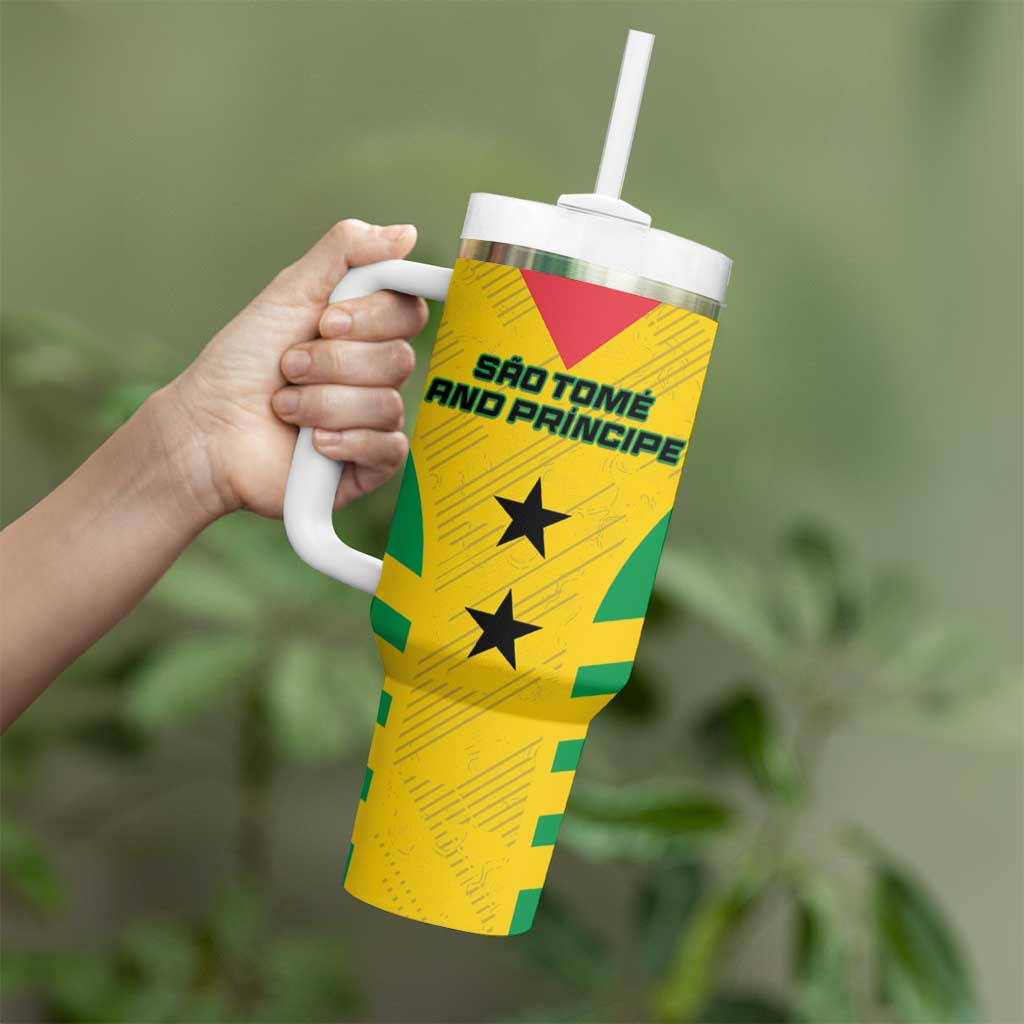 Custom Sao Tome and Principe Football Tumbler With Handle Go Champions - Yellow Color - Wonder Print Shop