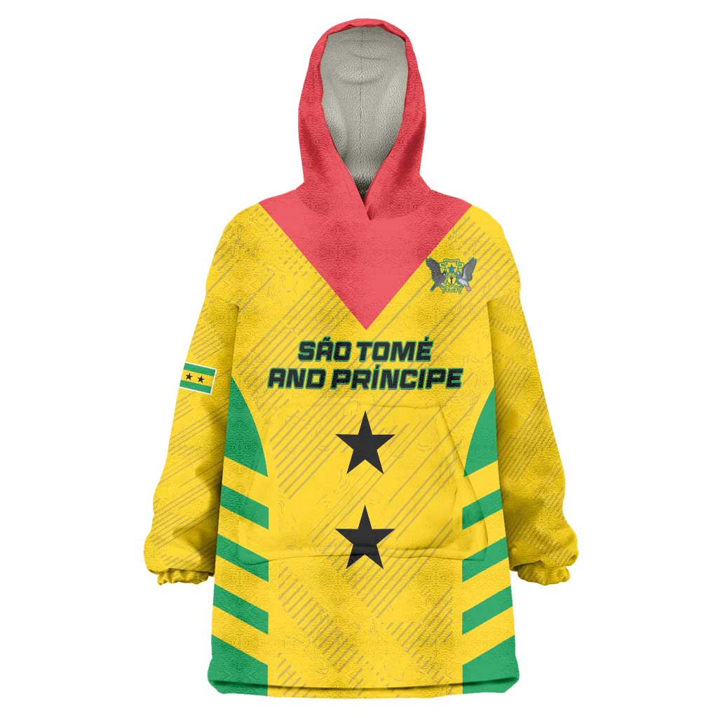 Custom Sao Tome and Principe Football Wearable Blanket Hoodie Go Champions - Yellow Ver - Wonder Print Shop