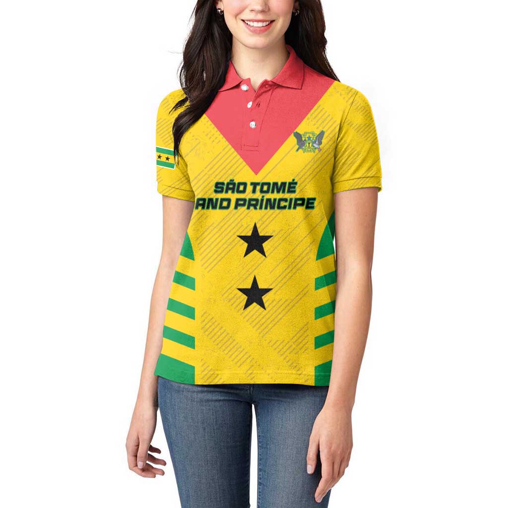 Custom Sao Tome and Principe Football Women Polo Shirt Go Champions - Yellow Ver - Wonder Print Shop