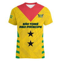 Custom Sao Tome and Principe Football Women V-Neck T-Shirt Go Champions - Yellow Ver - Wonder Print Shop