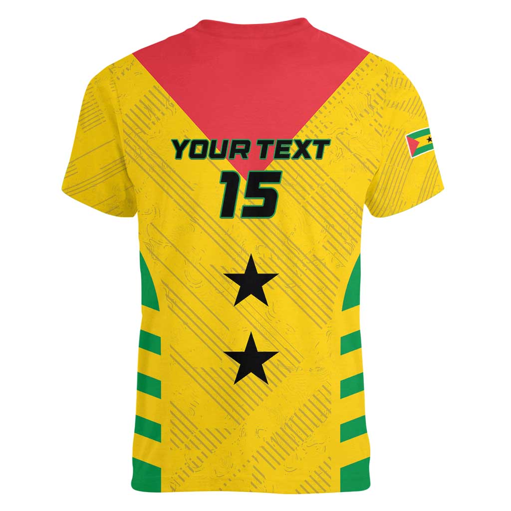 Custom Sao Tome and Principe Football Women V-Neck T-Shirt Go Champions - Yellow Ver - Wonder Print Shop
