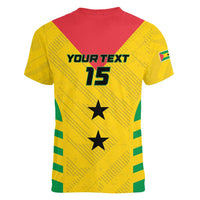 Custom Sao Tome and Principe Football Women V-Neck T-Shirt Go Champions - Yellow Ver - Wonder Print Shop