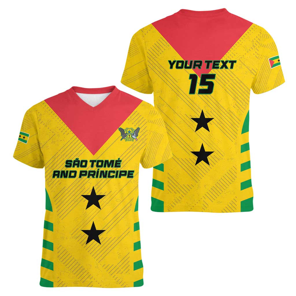 Custom Sao Tome and Principe Football Women V-Neck T-Shirt Go Champions - Yellow Ver - Wonder Print Shop