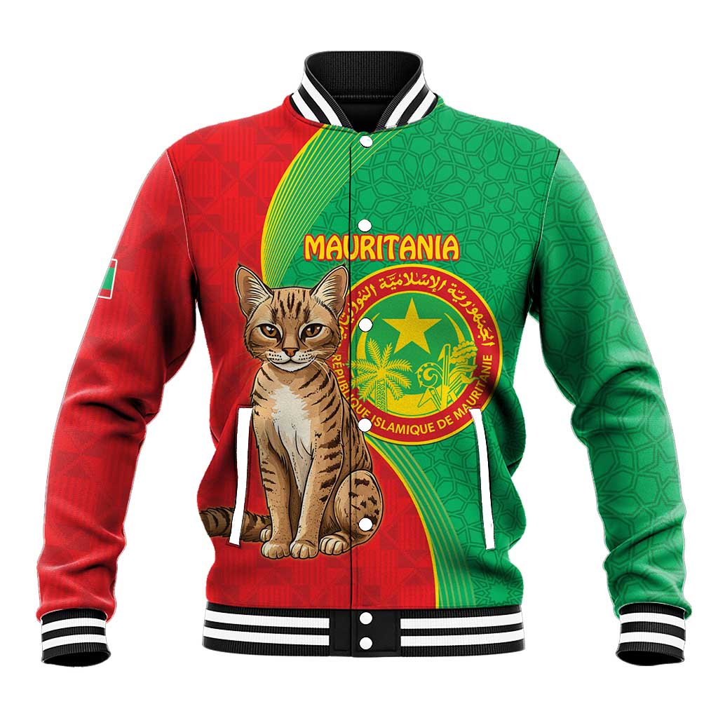 Personalised Mauritania Baseball Jacket African Wild Cat With Coat Of Arms - Wonder Print Shop
