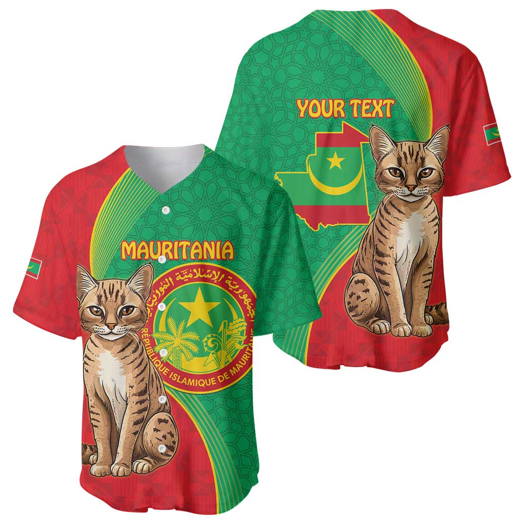 Personalised Mauritania Baseball Jersey African Wild Cat With Coat Of Arms - Wonder Print Shop