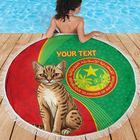 Personalised Mauritania Beach Blanket African Wild Cat With Coat Of Arms - Wonder Print Shop