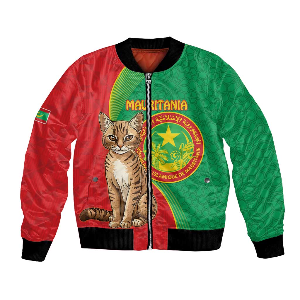 Personalised Mauritania Bomber Jacket African Wild Cat With Coat Of Arms - Wonder Print Shop