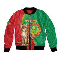 Personalised Mauritania Bomber Jacket African Wild Cat With Coat Of Arms - Wonder Print Shop