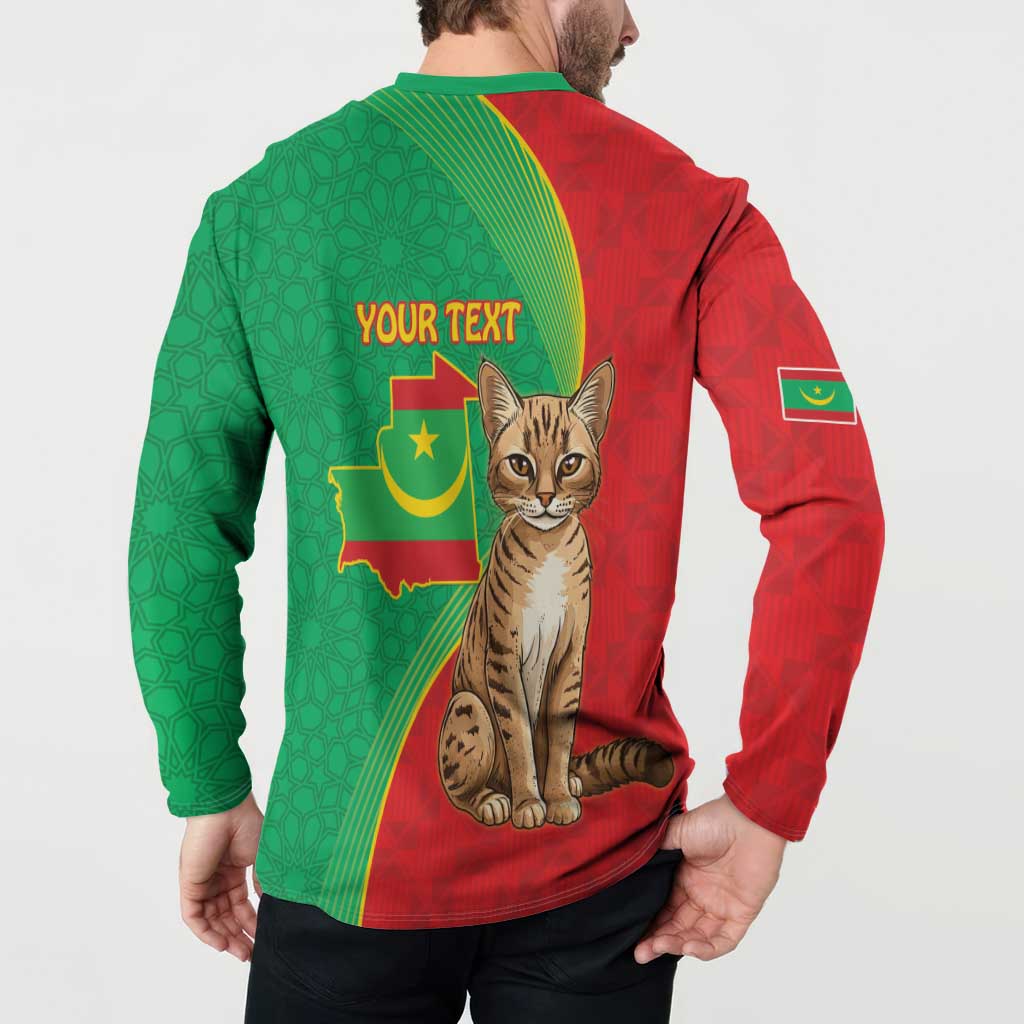 Personalised Mauritania Button Sweatshirt African Wild Cat With Coat Of Arms - Wonder Print Shop