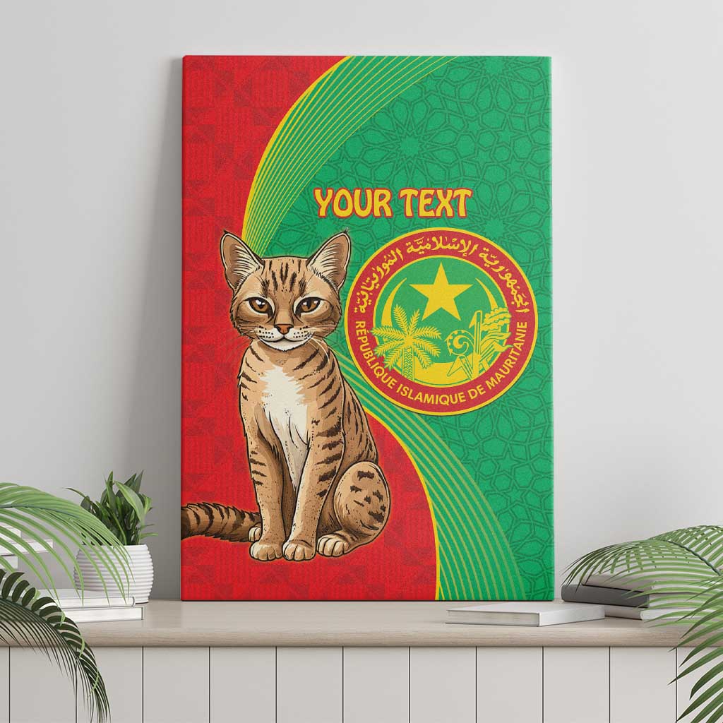 Personalised Mauritania Canvas Wall Art African Wild Cat With Coat Of Arms - Wonder Print Shop