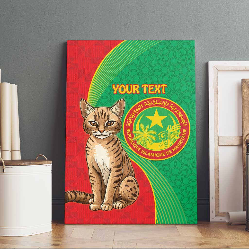 Personalised Mauritania Canvas Wall Art African Wild Cat With Coat Of Arms - Wonder Print Shop