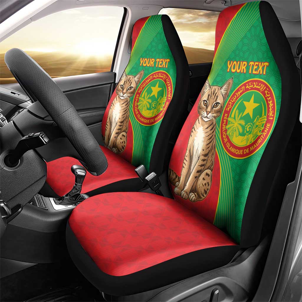 Personalised Mauritania Car Seat Cover African Wild Cat With Coat Of Arms - Wonder Print Shop