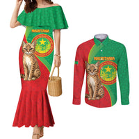 Personalised Mauritania Couples Matching Mermaid Dress and Long Sleeve Button Shirt African Wild Cat With Coat Of Arms