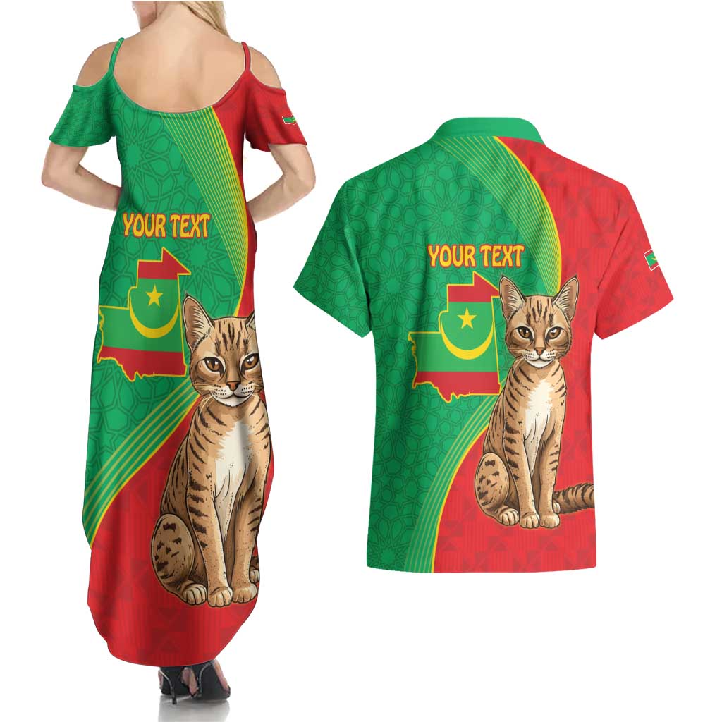 Personalised Mauritania Couples Matching Summer Maxi Dress and Hawaiian Shirt African Wild Cat With Coat Of Arms