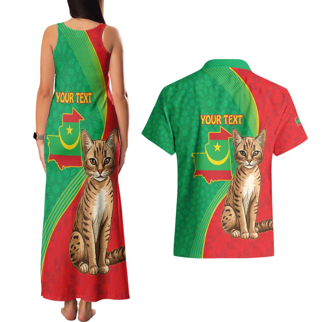 Personalised Mauritania Couples Matching Tank Maxi Dress and Hawaiian Shirt African Wild Cat With Coat Of Arms