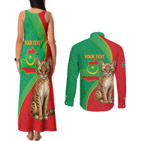 Personalised Mauritania Couples Matching Tank Maxi Dress and Long Sleeve Button Shirt African Wild Cat With Coat Of Arms