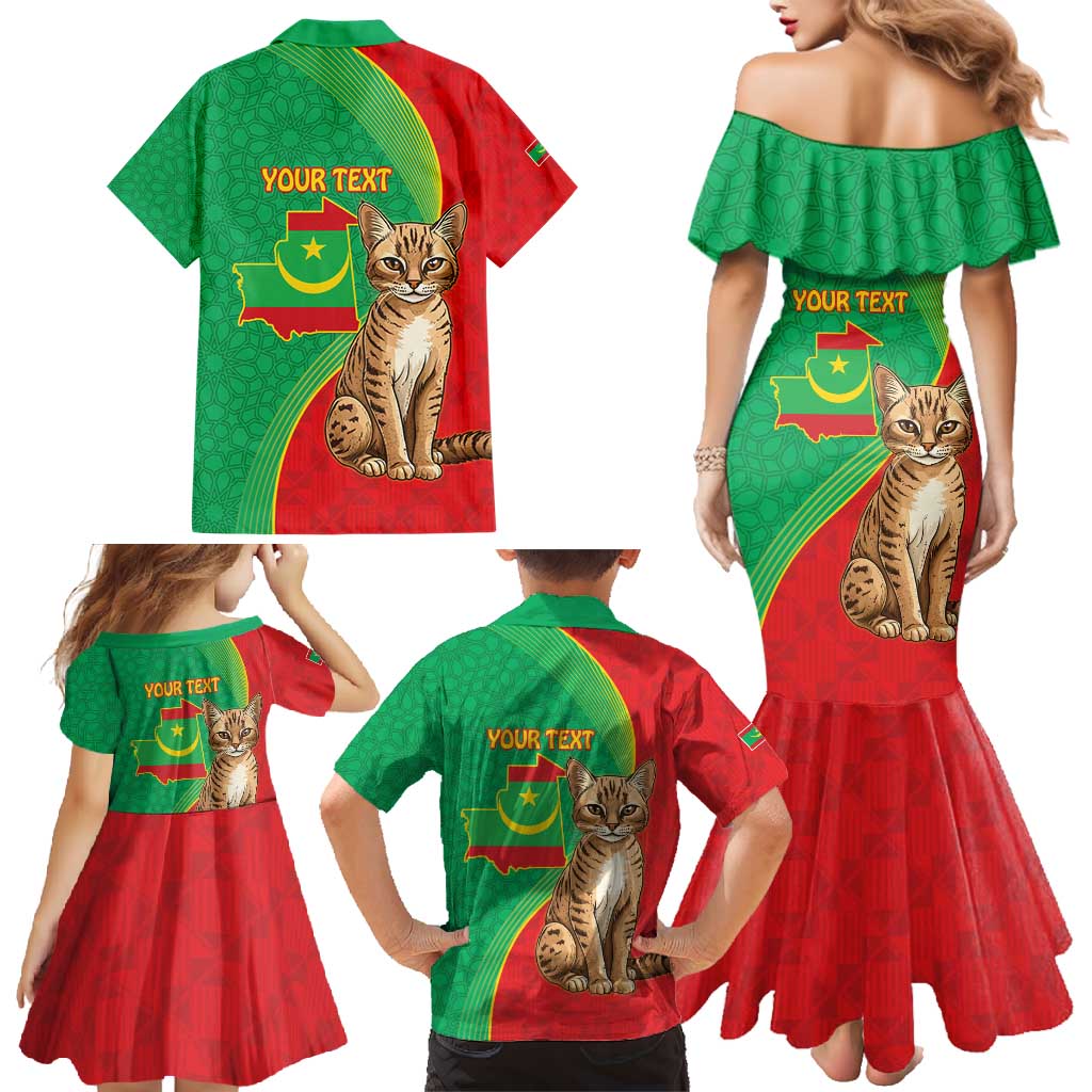 Personalised Mauritania Family Matching Mermaid Dress and Hawaiian Shirt African Wild Cat With Coat Of Arms - Wonder Print Shop