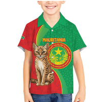 Personalised Mauritania Family Matching Mermaid Dress and Hawaiian Shirt African Wild Cat With Coat Of Arms - Wonder Print Shop