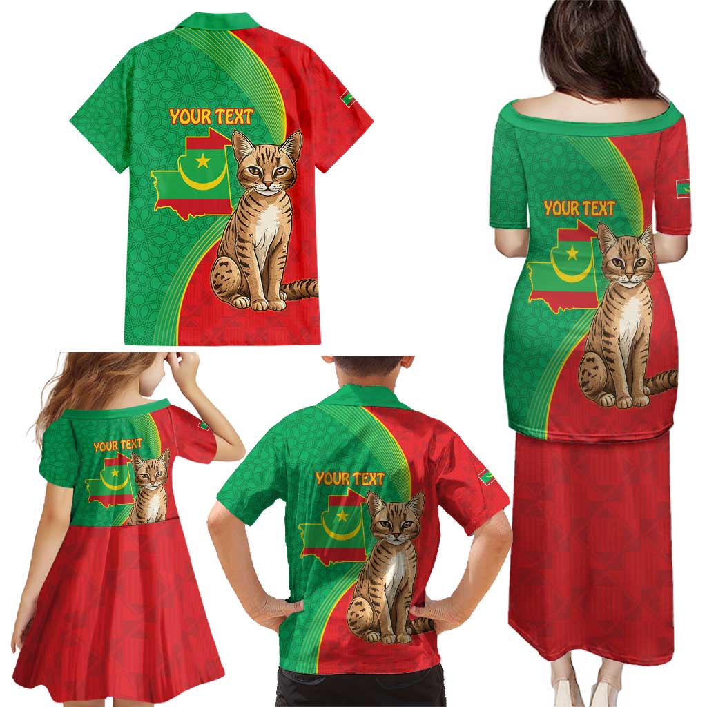 Personalised Mauritania Family Matching Puletasi and Hawaiian Shirt African Wild Cat With Coat Of Arms