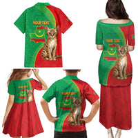 Personalised Mauritania Family Matching Puletasi and Hawaiian Shirt African Wild Cat With Coat Of Arms