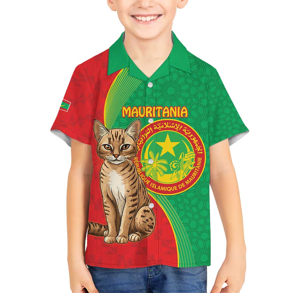 Personalised Mauritania Family Matching Puletasi and Hawaiian Shirt African Wild Cat With Coat Of Arms