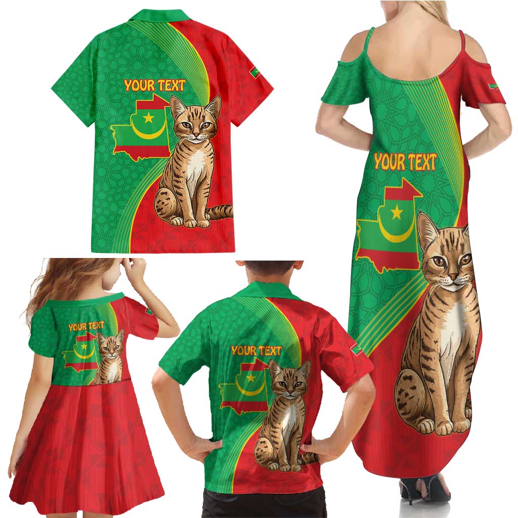 Personalised Mauritania Family Matching Summer Maxi Dress and Hawaiian Shirt African Wild Cat With Coat Of Arms - Wonder Print Shop