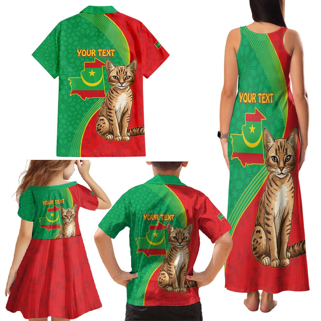 Personalised Mauritania Family Matching Tank Maxi Dress and Hawaiian Shirt African Wild Cat With Coat Of Arms - Wonder Print Shop
