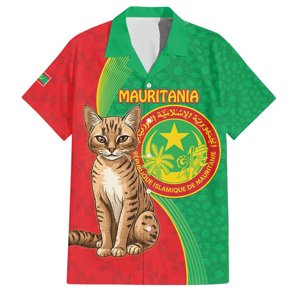 Personalised Mauritania Hawaiian Shirt African Wild Cat With Coat Of Arms - Wonder Print Shop