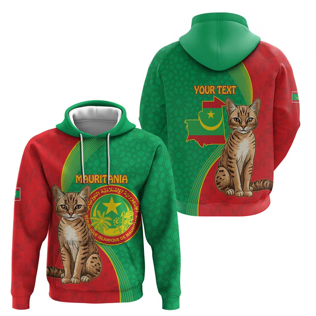 Personalised Mauritania Hoodie African Wild Cat With Coat Of Arms - Wonder Print Shop