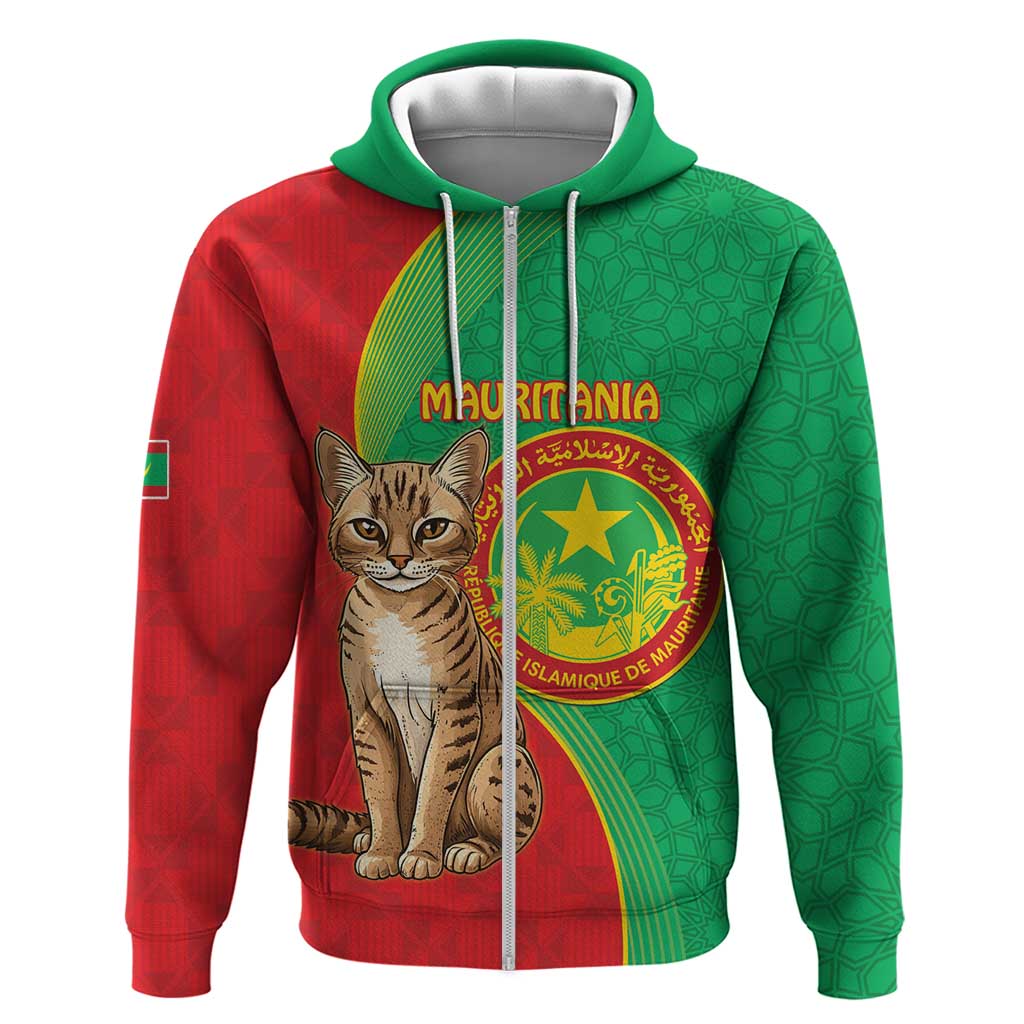 Personalised Mauritania Hoodie African Wild Cat With Coat Of Arms - Wonder Print Shop