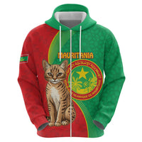 Personalised Mauritania Hoodie African Wild Cat With Coat Of Arms - Wonder Print Shop