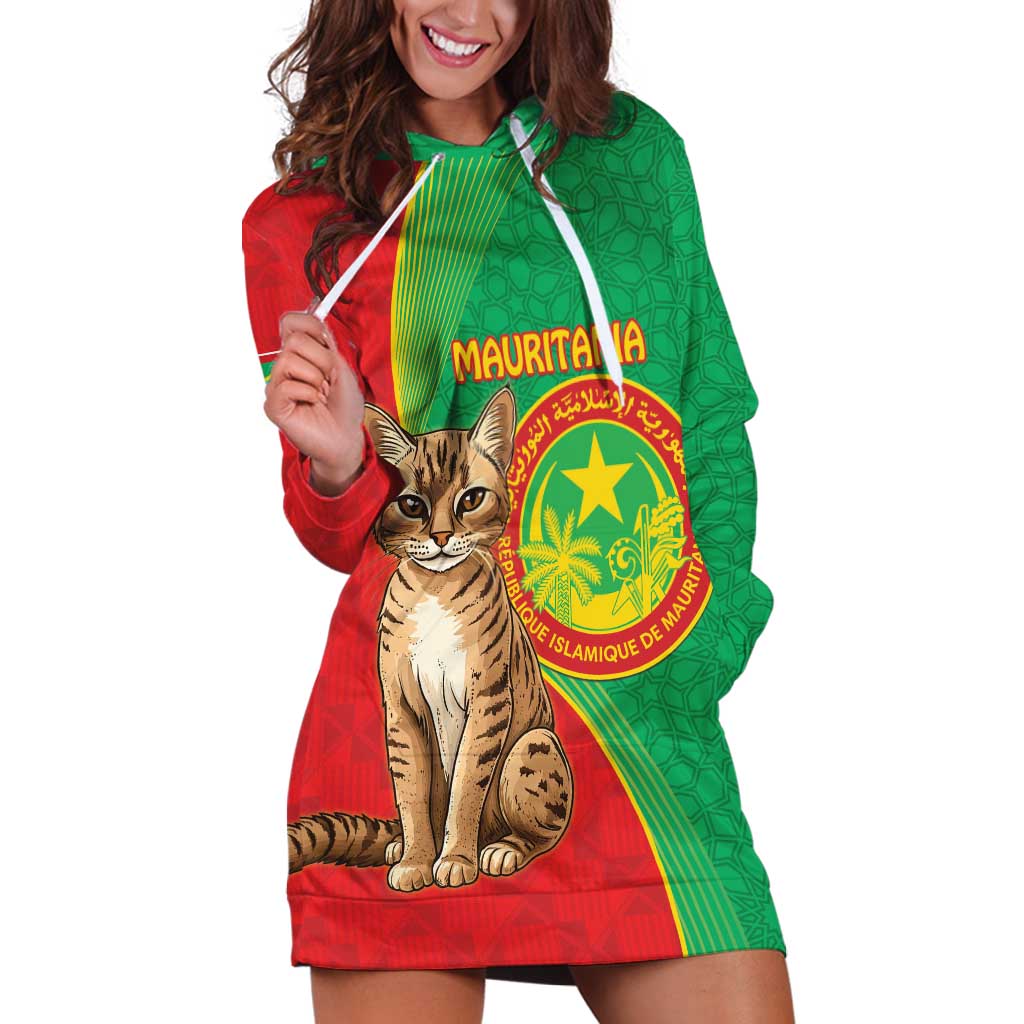 Personalised Mauritania Hoodie Dress African Wild Cat With Coat Of Arms - Wonder Print Shop