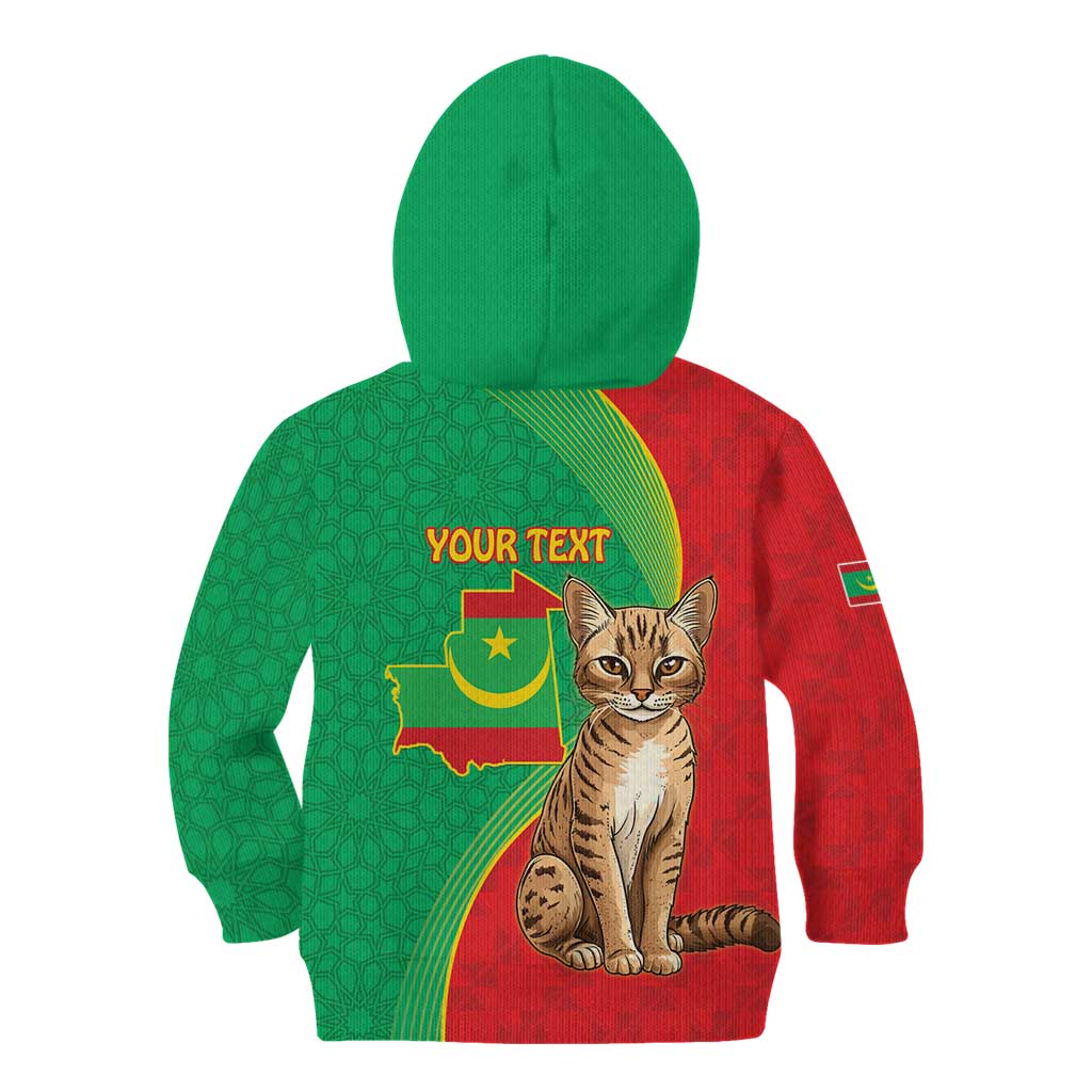 Personalised Mauritania Kid Hoodie African Wild Cat With Coat Of Arms - Wonder Print Shop