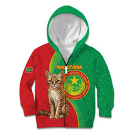 Personalised Mauritania Kid Hoodie African Wild Cat With Coat Of Arms - Wonder Print Shop
