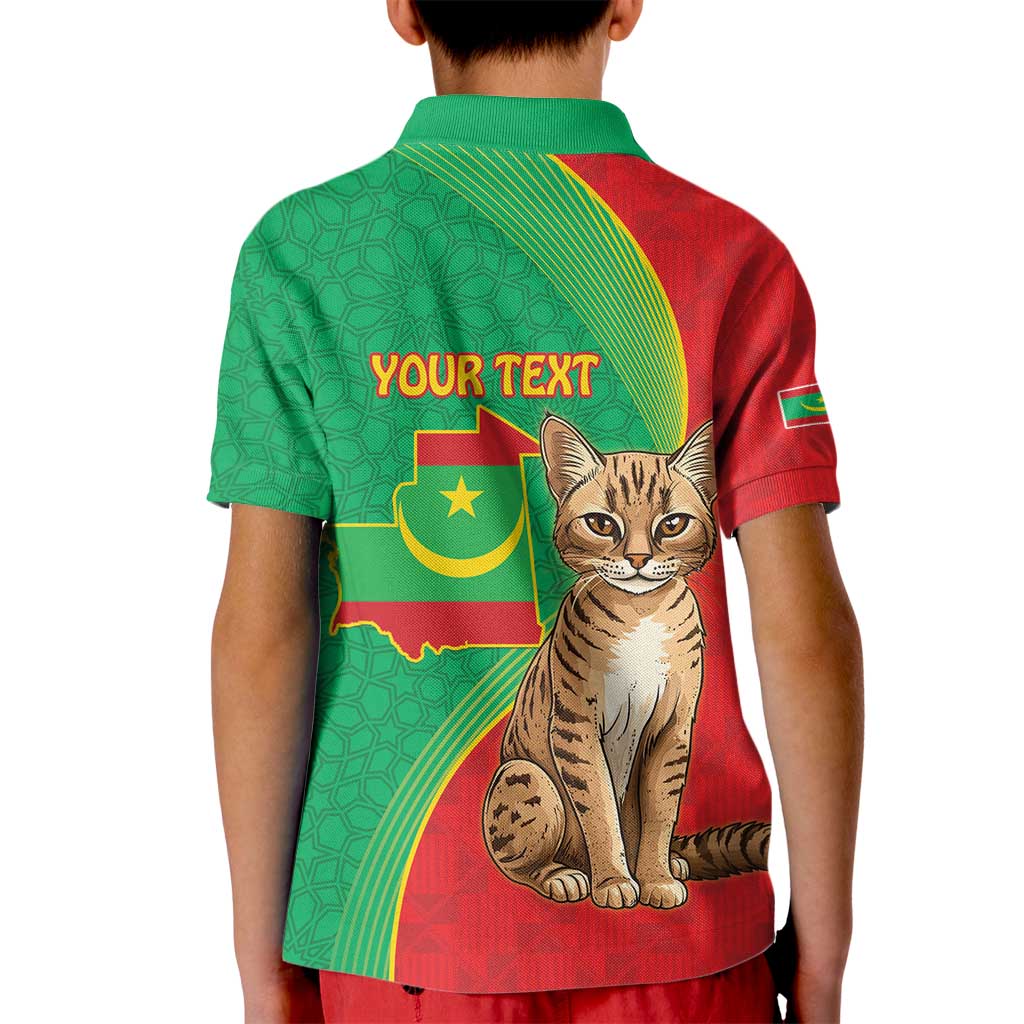Personalised Mauritania Kid Polo Shirt African Wild Cat With Coat Of Arms - Wonder Print Shop