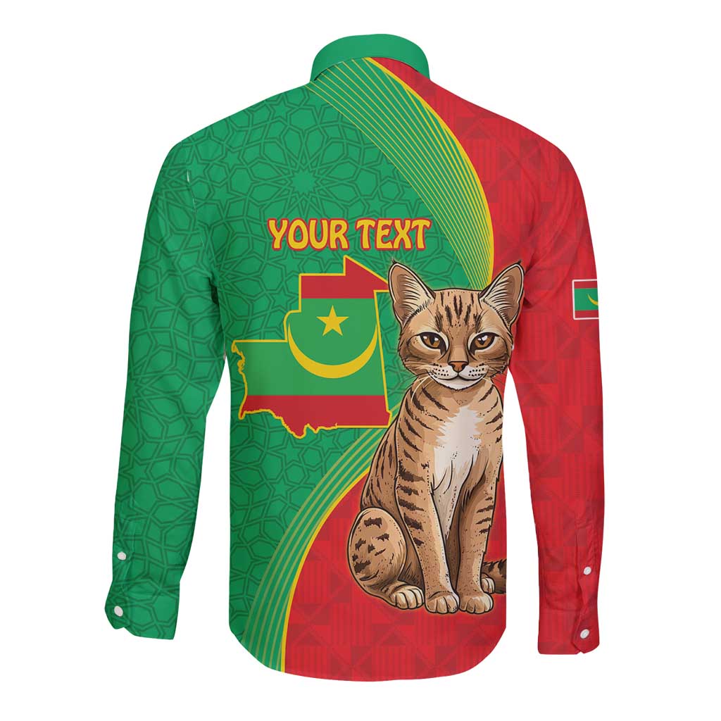 Personalised Mauritania Long Sleeve Button Shirt African Wild Cat With Coat Of Arms