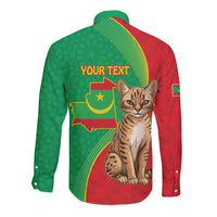 Personalised Mauritania Long Sleeve Button Shirt African Wild Cat With Coat Of Arms