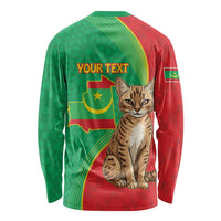 Personalised Mauritania Long Sleeve Shirt African Wild Cat With Coat Of Arms - Wonder Print Shop