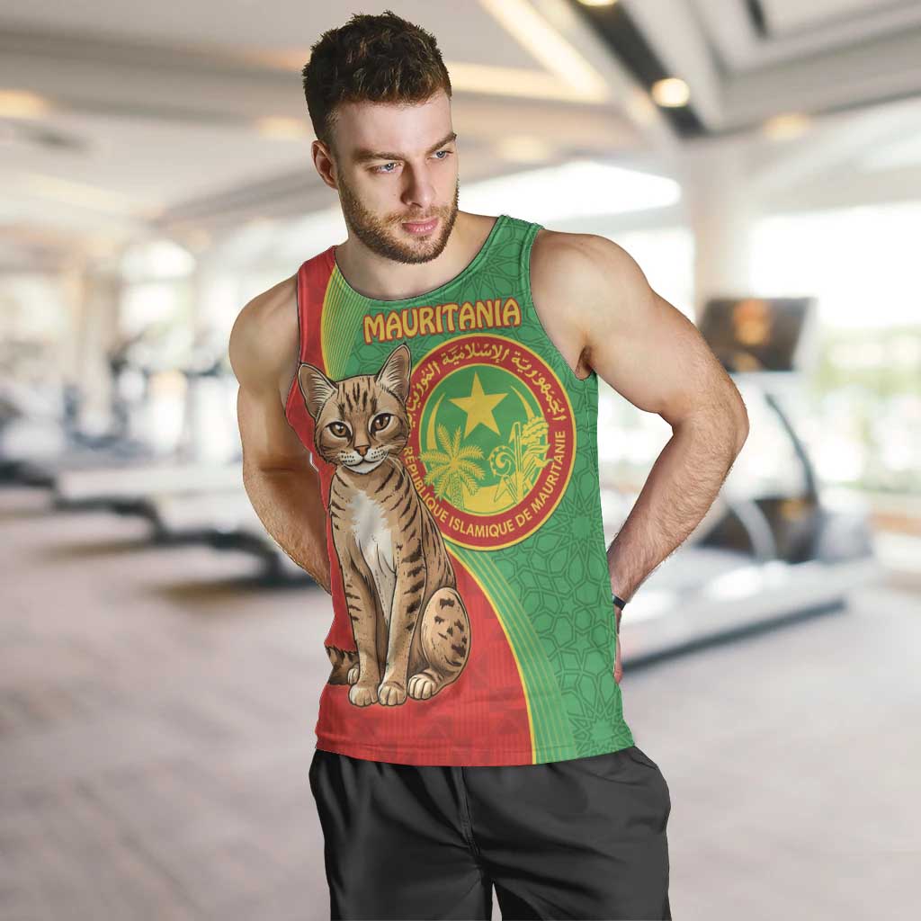 Personalised Mauritania Men Tank Top African Wild Cat With Coat Of Arms - Wonder Print Shop