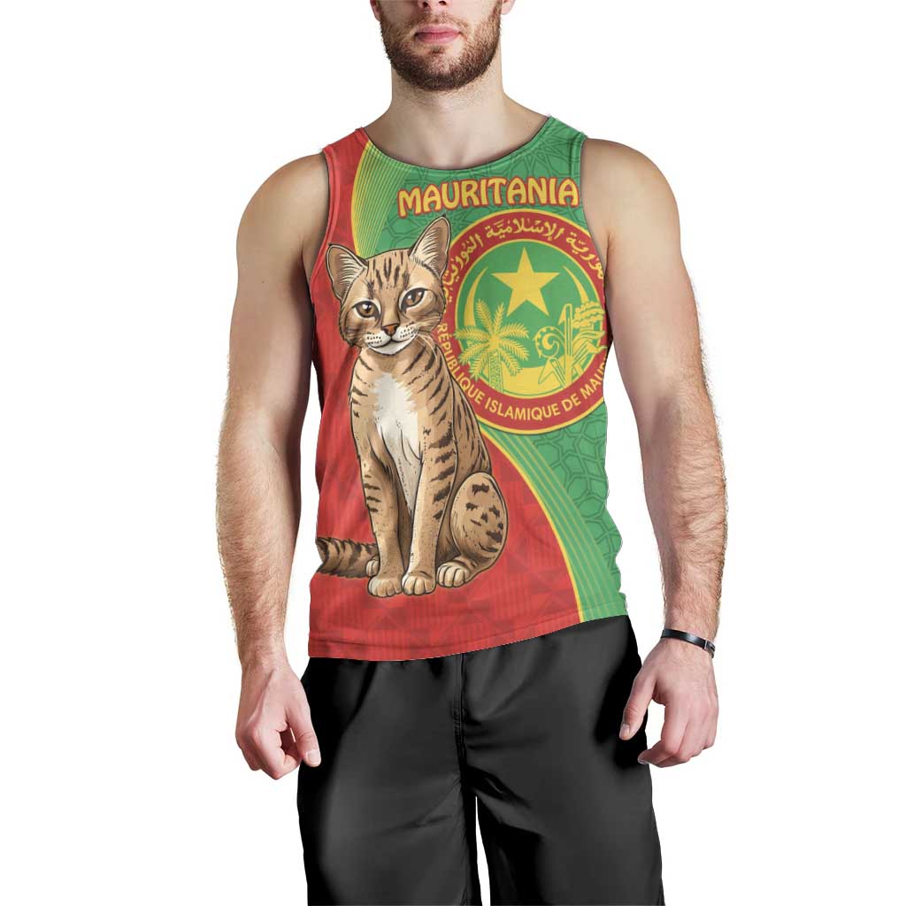 Personalised Mauritania Men Tank Top African Wild Cat With Coat Of Arms - Wonder Print Shop