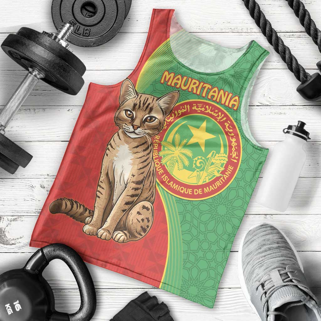 Personalised Mauritania Men Tank Top African Wild Cat With Coat Of Arms - Wonder Print Shop