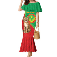 Personalised Mauritania Mermaid Dress African Wild Cat With Coat Of Arms - Wonder Print Shop